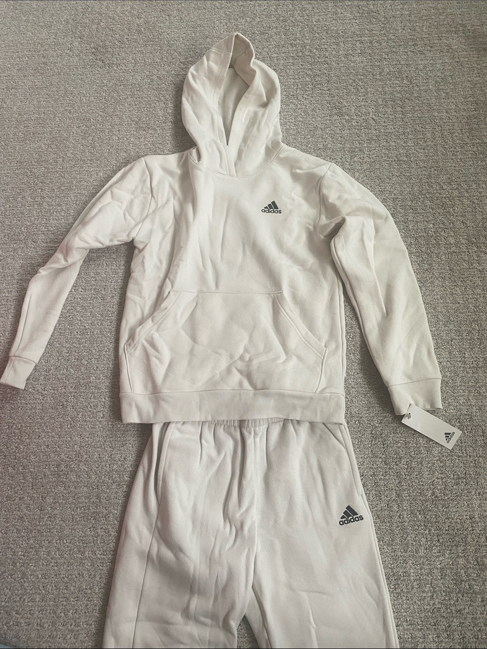 Boys Adidas Two Piece Boys Hoodie Sweatpants Pullover Set Beige Tan Size Large L